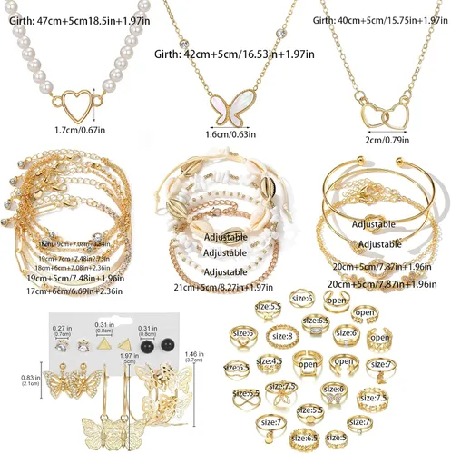 Vista 8 de ZOVOLI Juego de joyas de oro para mujeres y niñas, estilo barroco vintage, collar, anillos, pulsera y aretes, juego de joyería, paquete de joyería