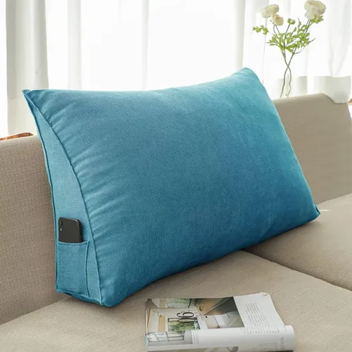 Vista 16 de Almohada triangular de cuña negra y gris para sentarse en la cama, cojín de cuña para respaldo, soporte lumbar de espalda, almohada tapizada