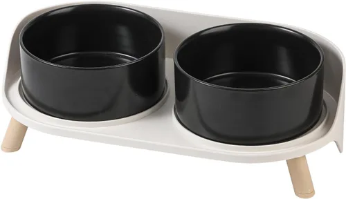Vista 9 de Juego de Cuencos Elevados de Cerámica para Gatos - Platos Dobles Elevados para Alimentos y Agua - Soporte Antideslizante y Resistente a Salpicaduras