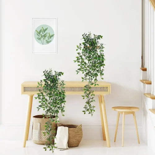 Vista 5 de BLEUM CADE Plantas colgantes falsas, 2pcs plantas colgantes artificiales en maceta, enredaderas de mandala falsas, plantas colgantes vegetación