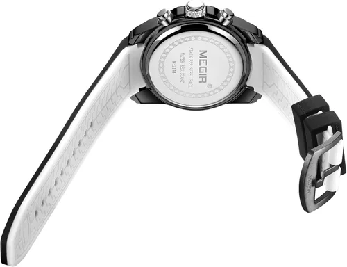 Vista 4 de MEGIR - Reloj deportivo de cuarzo para hombre, con cronógrafo, luminoso, función impermeable, correa de silicona
