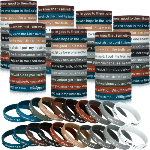 Vista 19 de Estune 120 pulseras con versículo bíblico, pulseras cristianas, color azul