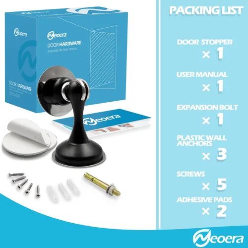 Vista 7 de Neoera Tope magnético para puerta (color negro mate) sin perforaciones, fuerte adhesivo para puerta, fuerte cierre magnético para puerta abierta