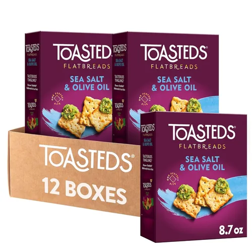 Vista 11 de Toasteds Galletas de pan plano, aperitivos para el almuerzo, aperitivos de fiesta, hierbas italianas (12 cajas)