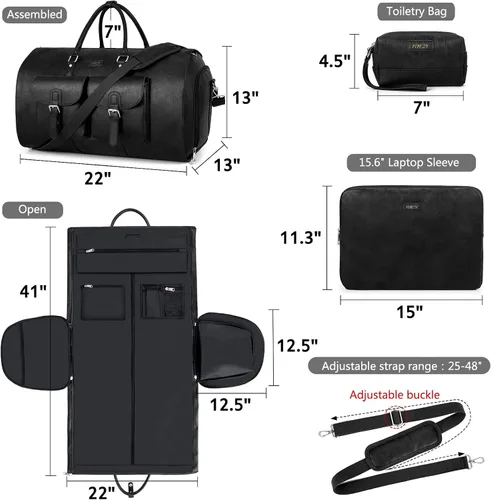 Vista 6 de Garment Bag for Travel, Convertible Carry on Garment Duffel Bag for Men Faux Leather Waterproof Large Weekender Bag for Women Men 2 in 1 Hanging