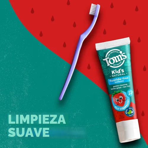 Vista 4 de Tom's of Maine Pasta dental natural sin flúor para niños, a partir de 2 años, Fresa Divertida, 5.1 oz. Paquete de 3 (de vuelta en fórmula original)