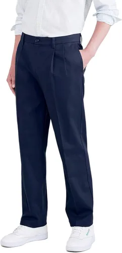 Vista 4 de Classic Fit Signature - Pantalones Iron Free de color caqui con Stain Defender - Plisados (Regular y Big & Tall)