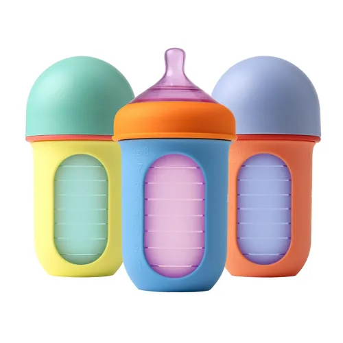 Vista 2 de Boon Nursh - Biberón reutilizable con diseño de bolsa de silicona, biberones de 8 onzas de flujo medio etapa 2, tapas de conversión de taza