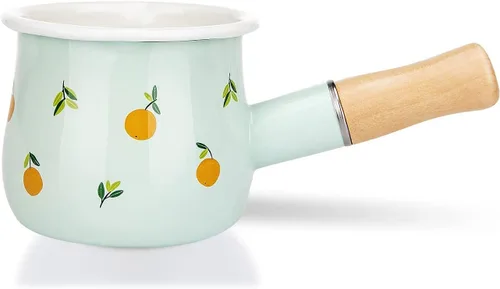 Vista 9 de Olla de leche esmaltada de 16.9 fl oz, mini cacerola antiadherente, calentador de mantequilla con mango de madera pequeños utensilios de cocina