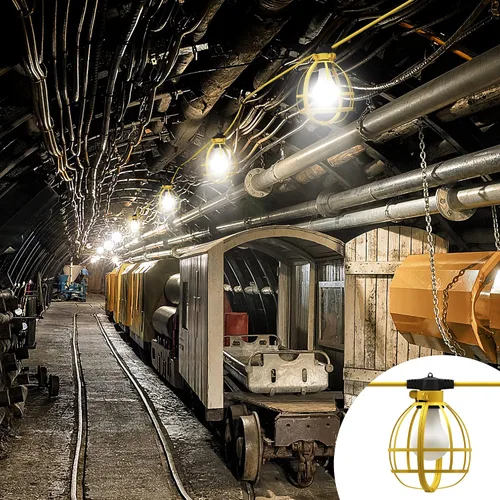 Vista 7 de LEDIARY Cadena de luces de construcción de 50 pies, 5 bombillas de 50 W, 5250 lúmenes, luces de trabajo con 5 enchufes de base media, luces