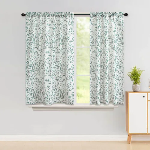 Vista 9 de VOGOL Cortinas con estampado de pájaros campestres, 30 x 24 pulgadas, 2 paneles, beige Linen Look Texture, Decorative Small Window Treatment