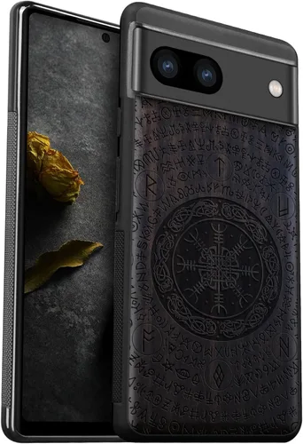 Vista 13 de Carveit Funda de madera para Pixel 8a [madera natural y TPU suave negro] a prueba de golpes, funda de madera única compatible con Google Pixel 8a