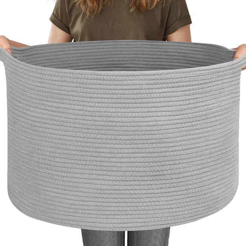 Vista 11 de MEGASKET Cesta grande de manta negra, 22 x 22 x 14 pulgadas, contenedor de cuerda tejida para almacenamiento, caja de almacenamiento de juguetes