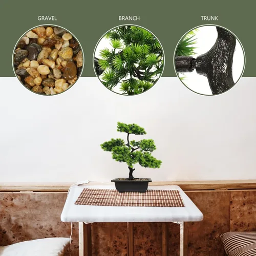 Vista 4 de HOMSFOU Árbol de pino bonsái artificial, simulación de imitación en maceta, exhibición de escritorio, adornos de bonsái falsos de pino japonés