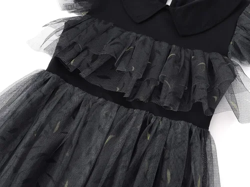 Vista 4 de Benylion Wednesday Addams Costume Dress Womens Girls Long Sleeve White Collar Black Gothic Dress Up Halloween Dresses Outfits