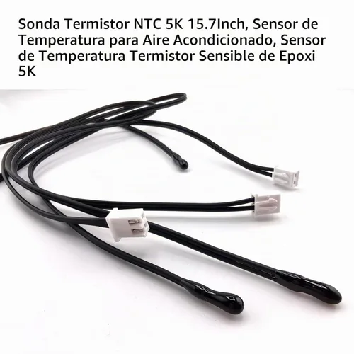 Vista 3 de 4 piezas de sensor de temperatura termistor NTC 5K, sonda termistor de 5K de 15.7 pulgadas, sensor de temperatura sensible al epoxi para aire