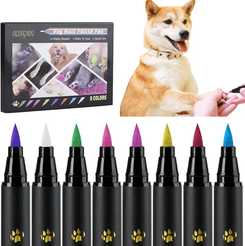 Vista 7 de OLINGYOU Esmalte de Uñas para Perro, Esmalte de Uñas para Perro con Lápiz de Secado Rápido-6 Colores, Juego de Esmaltes de Uñas para Mascotas