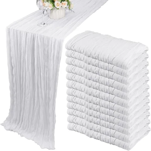 Vista 19 de Pack de 12 caminos de mesa de estopilla de 35x72 pulgadas, bohemio, de gasa, rústico, tela de queso, camino de mesa largo romántico para boda Azul