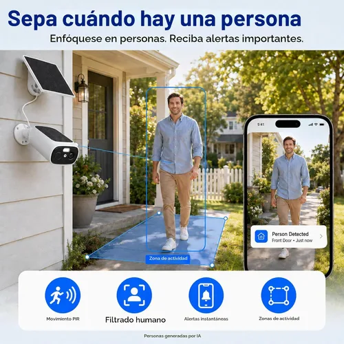 Vista 5 de 4pc 2.4/5GHz Solar Security Cameras Wireless Outdoor, Dual Panels Blanco