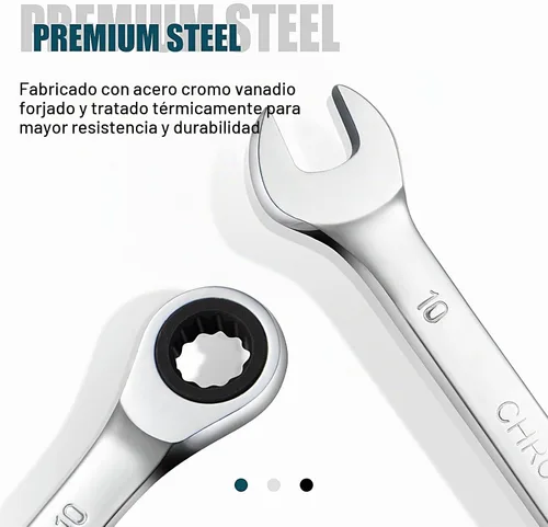 Vista 2 de Llave combinada de trinquete industrial de grado SORAKO, acero Cr-V con engranaje (A-10mm métrica)