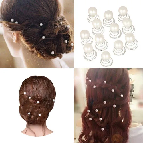 Vista 5 de Vpang 12 horquillas en espiral para el cabello, espirales, espirales, pinzas para el cabello para boda, novia, diamantes de imitación de perla, Tipo