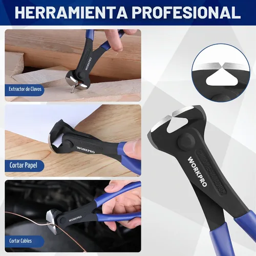 Vista 4 de WORKPRO Alicates de corte de 7 pulgadas, alicates de corte final - Acabado negro en acero cromo vanadio, pinza de corte final de alto