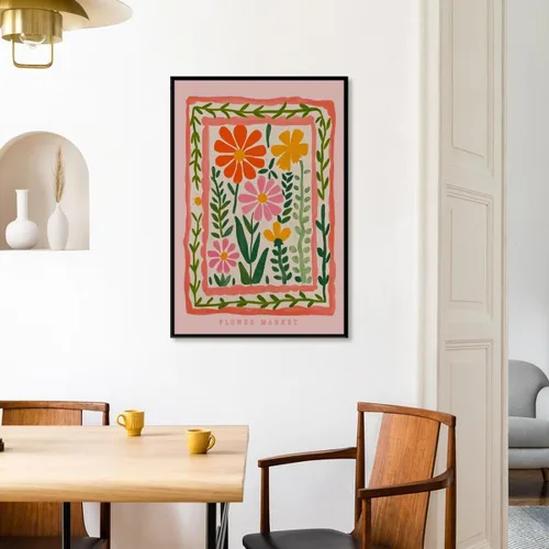 Vista 7 de Arte de pared de flores silvestres rosas, póster retro de mercado de flores, impresión botánica colorida de moda, arte popular, ilustración floral
