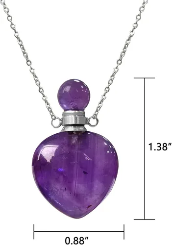 Vista 40 de Perfume Bottle Necklace Heart Shape, Amethyst Necklace Healing Crystal for Women, Essential Oil Diffuser Bottle Necklace Jewelry for Liquid