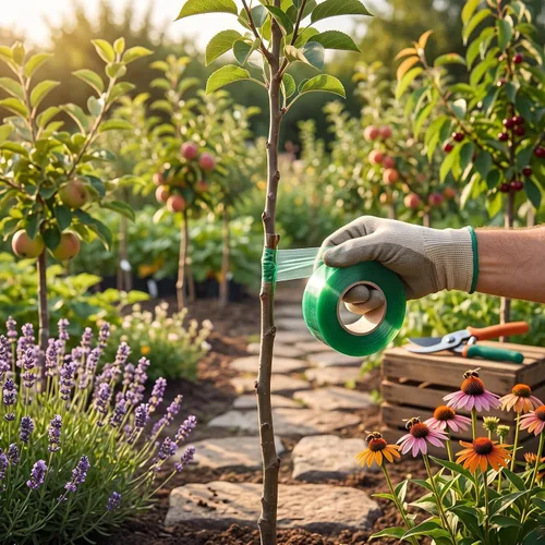 Vista 5 de Cinta autoadhesiva de injerto para plantas, cinta de injerto de polietileno elástica de 328 pies para árboles frutales, flores, bonsái tomate, cinta