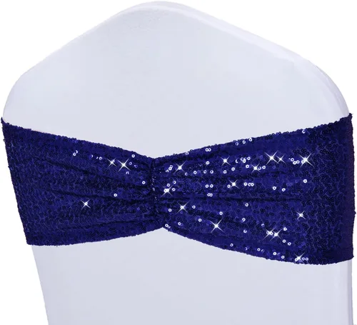 Vista 18 de Poise3EHome Bandas de silla de lentejuelas negras, bandas para sillas plegables para decoraciones de boda, ceremonia, banquete, 10