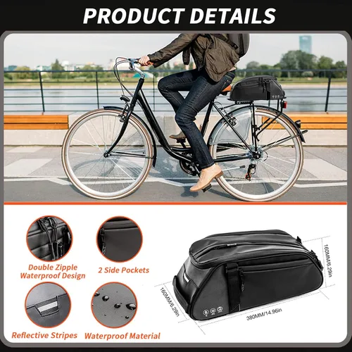 Vista 5 de Bolsa trasera para bicicleta reflectante, resistente al agua, bolsa de almacenamiento para maletero de bicicleta, bolsa de transporte para pecho