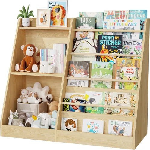 Vista 7 de Lkeiyay Estantería infantil de 5 niveles, estantería para bebés, almacenamiento de juguetes y libros para niños, estante de exhibición de libros