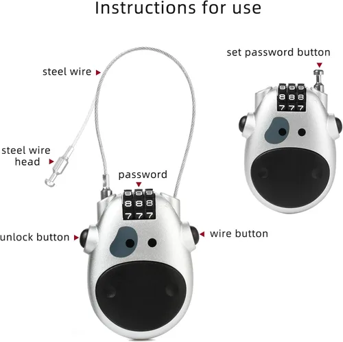 Vista 4 de Cable de bloqueo de combinación de alambre retráctil, ideal para encadenar múltiples maletas de viaje, equipaje, mochilas, cascos de ciclismo