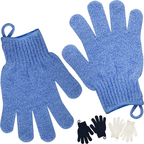 Vista 9 de Guantes exfoliantes con lazo para colgar, 1 par de guantes de baño y ducha de carbón de bambú, guantes de baño para exfoliación de ducha y cabello