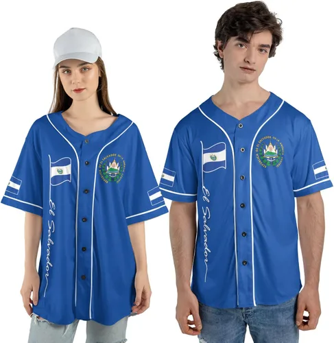 Vista 2 de Camiseta de béisbol de El Salvador personalizada,Camiseta personalizada con la bandera salvadoreña,Orgulloso Jersey Salvadoreña,Jersey del orgullo