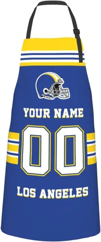 Vista 18 de Delantales personalizados del estilo del fútbol, delantal personalizado de la cocina del nombre y del número, delantales impermeables modificados