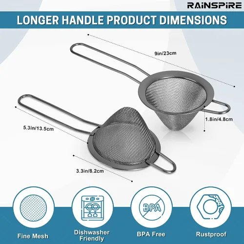 Vista 2 de Rainspire Colador pequeño de acero inoxidable de malla fina, mini colador de cóctel para cócteles, hierbas de té, café y bebidas, colador de té