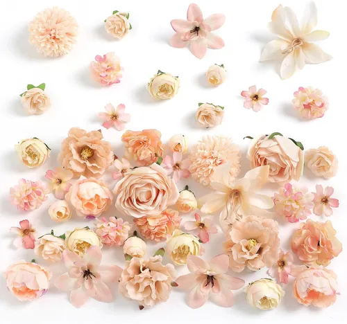 Vista 17 de rongflower Cabezas de flores falsas para manualidades, rosas artificiales de seda negra, peonías, margaritas y cabezas florales (paquete de 48)