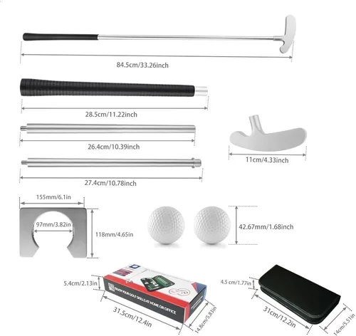 Vista 6 de Mini juego de putting green para interiores con putter, cortador de agujeros, kit de golf de oficina