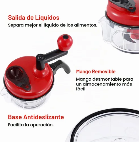 Vista 6 de Geedel Picadora manual de alimentos, procesador manual rápido de verduras, fácil de limpiar, batidora giratoria para cebolla, ajo, ensalada, salsa