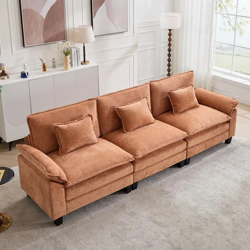 Vista 37 de Oprisen Sofá Seccional Modular, Cómodo Cloud Couch Sofá Seccional, Sofá Cama de Chenilla con Asiento Profundo con Almohadas Decorativas para Sala