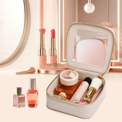 Vista 4 de Pinkmik Pequeña bolsa de maquillaje, mini estuche transparente para maquillaje y neceser con cremallera, organizador de bolsos para mujer