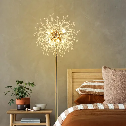 Vista 9 de Lámpara de pie de cristal de 69 pulgadas, lámpara de pie moderna con cristal K9, lámpara de pie LED con interruptor de pie de encendido/apagado