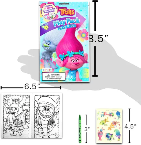 Vista 3 de Bendon Juego de 15 Trolls Play Packs Divertidos Recuerdos de Fiesta para Colorear Libro Crayones Pegatinas