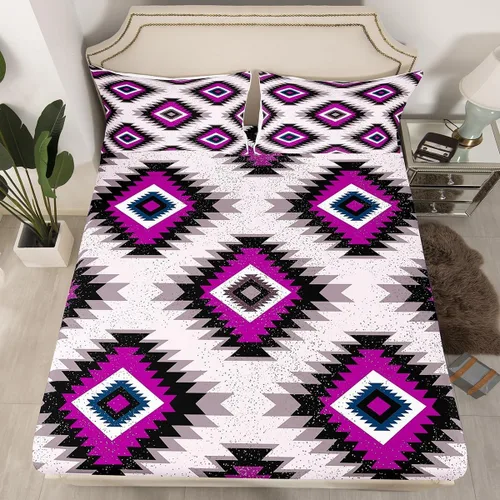 Vista 18 de Juego de sábanas bajeras de diseño nativo americano del suroeste para niños, niñas y adolescentes, juego de ropa de cama tribal para niños, niñas