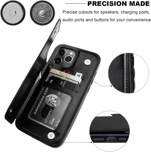 Vista 7 de ONETOP - Funda tipo cartera compatible con iPhone 12 Pro Max con tarjetero, piel sintética, ranuras para tarjetas, doble cierre magnético y funda