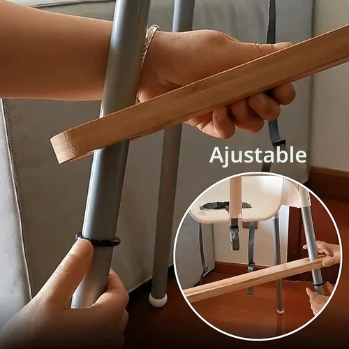 Vista 4 de Reposapiés para silla alta, reposapiés de madera de bambú natural compatible con accesorios para sillas altas IKEA Antilop, reposapiés ajustable