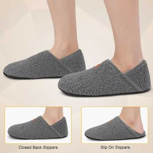 Vista 5 de Scurtain Pantuflas para hombre y mujer, unisex, para adultos, forro de terciopelo, ligeras, para interiores, viajes, suela antideslizante, cálidas