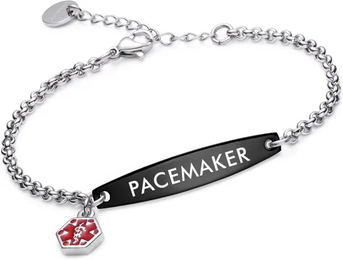 Vista 29 de LinnaLove - Pulsera de identificación de alerta médica con cadena Rolo simple pregrabada para mujer