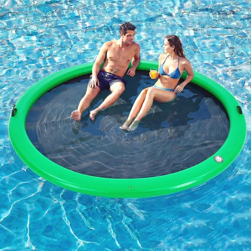Vista 20 de Muelle flotante inflable redondo de 6 a 12 pies, anillo de flotador Sunchill, hamaca de agua para broncear flotadores de piscina con tela tejida
